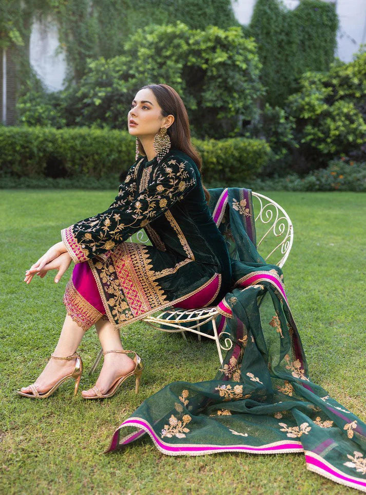 3 Piece Stitched Velvet Designer Suit - Ready To Wear