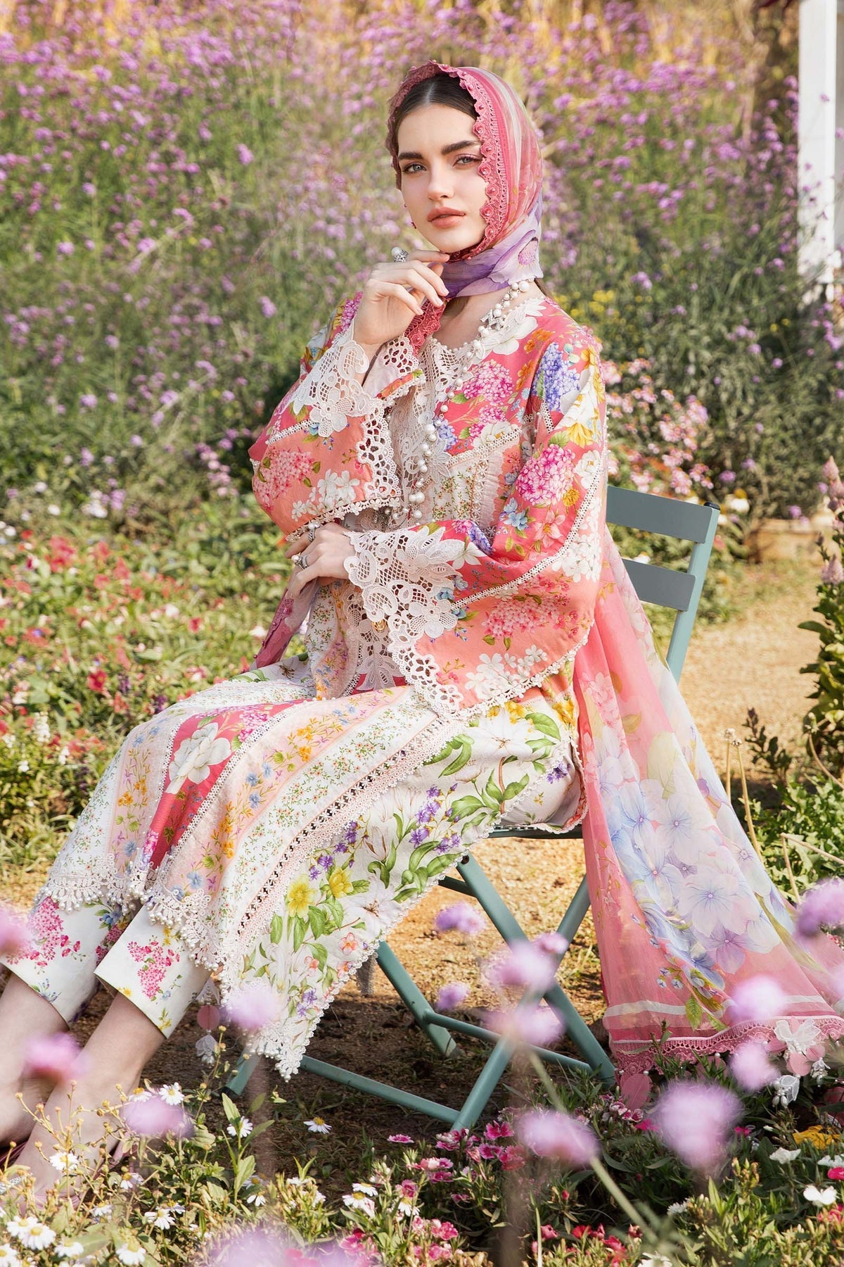 Lawn 3-Piece Stitched Suit with Embroidered Neck Patch & Chiffon Dupatta | Ready To Wear