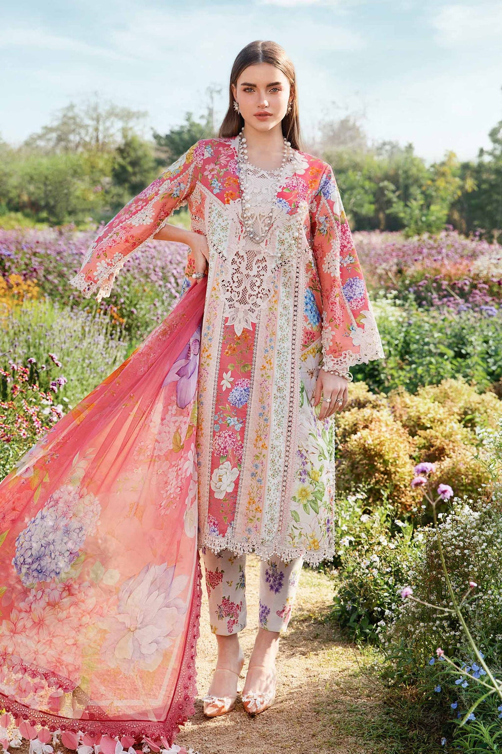 Lawn 3-Piece Stitched Suit with Embroidered Neck Patch & Chiffon Dupatta | Ready To Wear