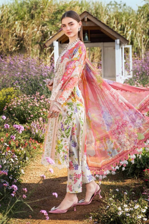 Lawn 3-Piece Stitched Suit with Embroidered Neck Patch & Chiffon Dupatta | Ready To Wear