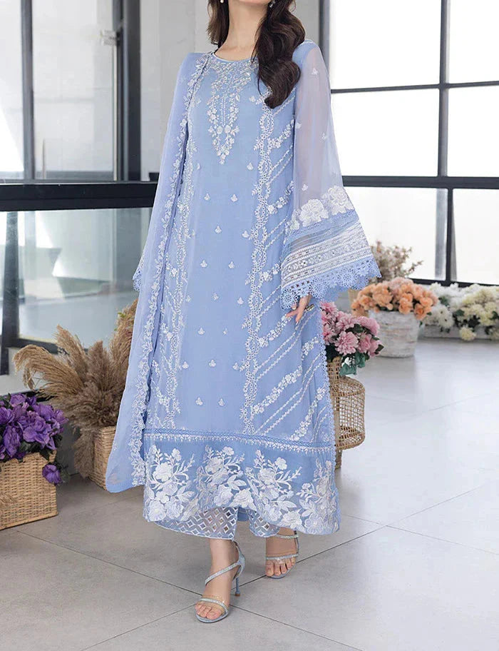 03 Piece Stitched Organza Full Embroidered Suit - Ready To Wear