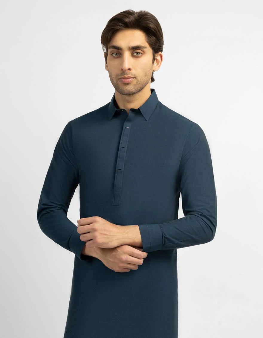 Electric Blue Blended Casual Kameez Shalwar for Men | Ready To Wear