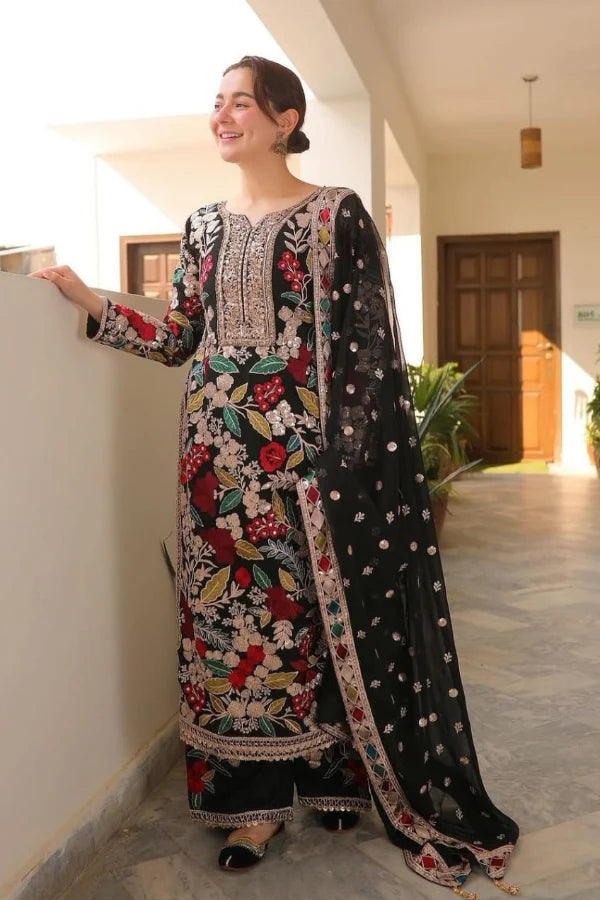 03 Piece Stitched Luxury Chiffon Embroidery Suit - Ready To Wear