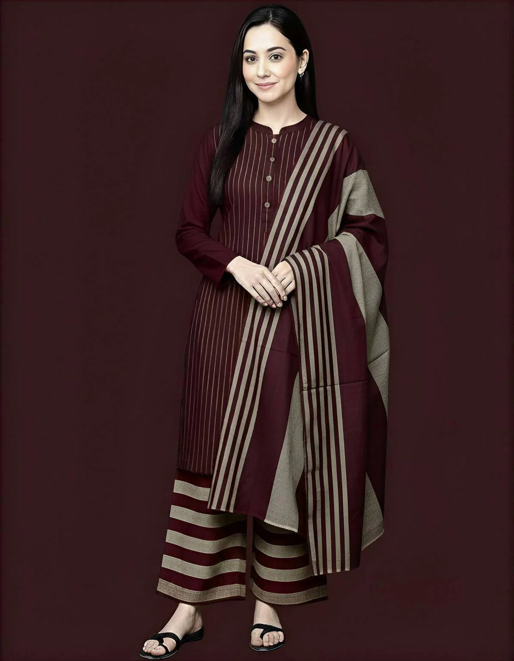 03 Piece Stitched Khaddar Suit - Ready To Wear