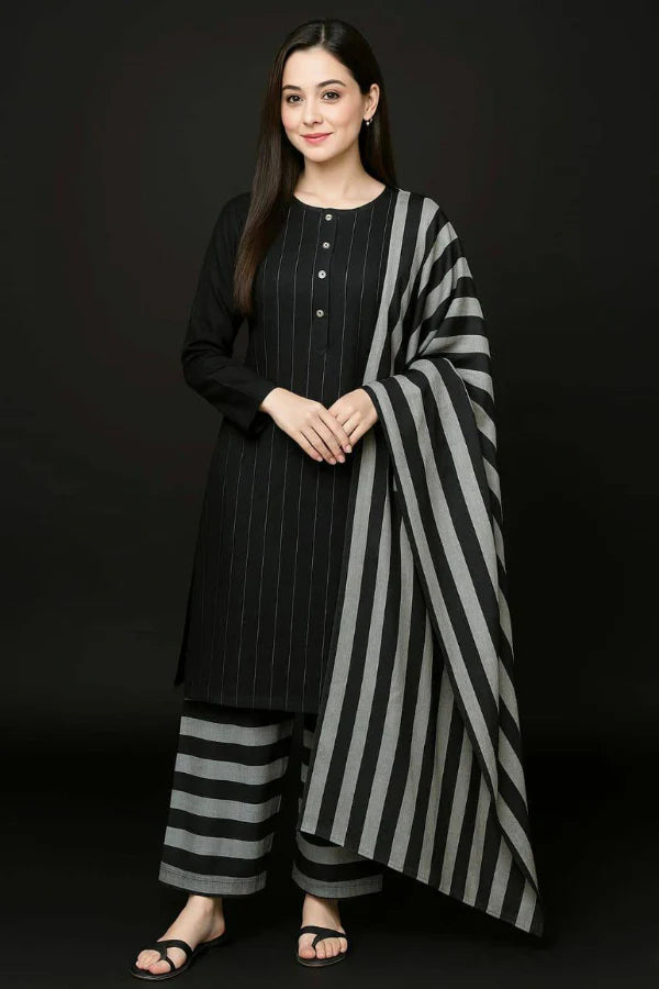 03 Piece Stitched Khaddar Suit - Ready To Wear