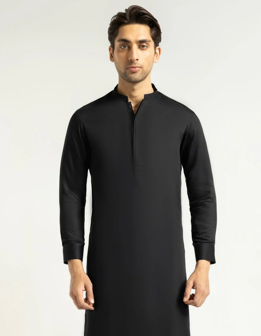 Black Blended Semi-Formal Kameez Shalwar for Men | Ready To Wear