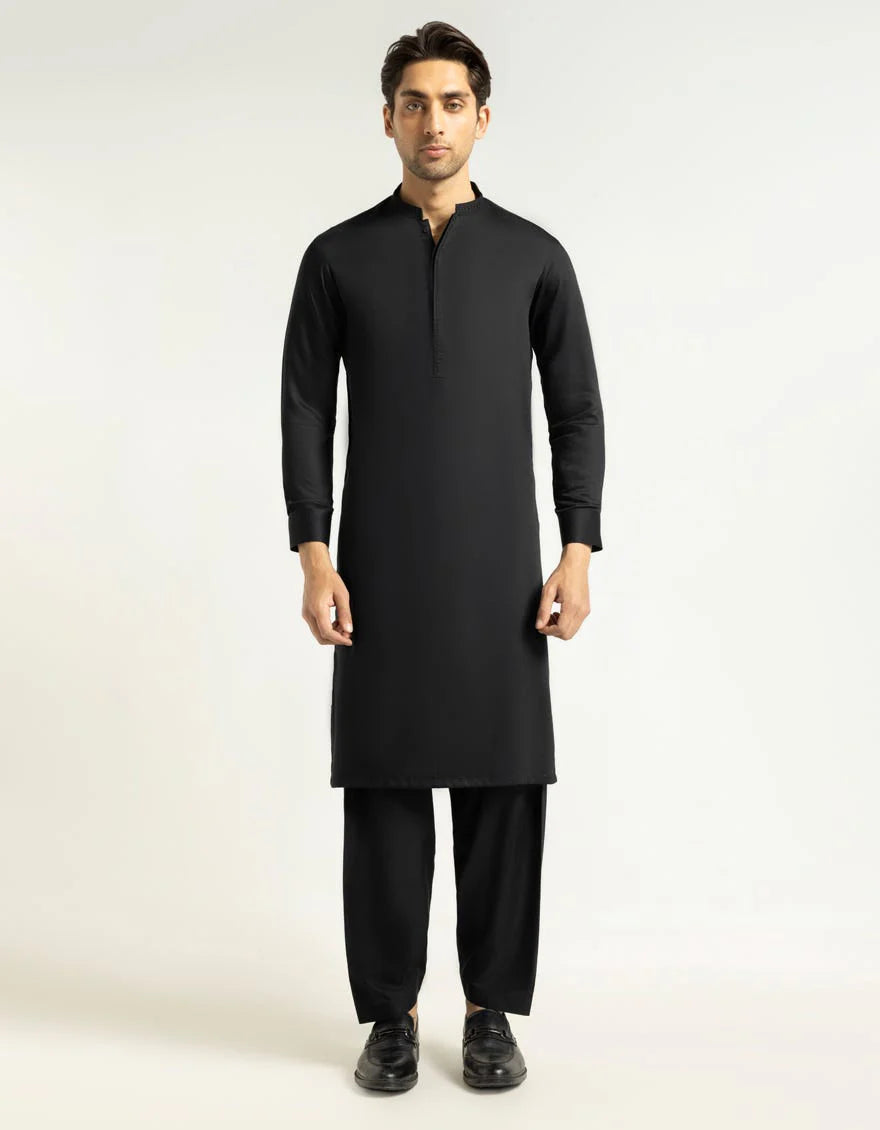 Black Blended Semi-Formal Kameez Shalwar for Men | Ready To Wear