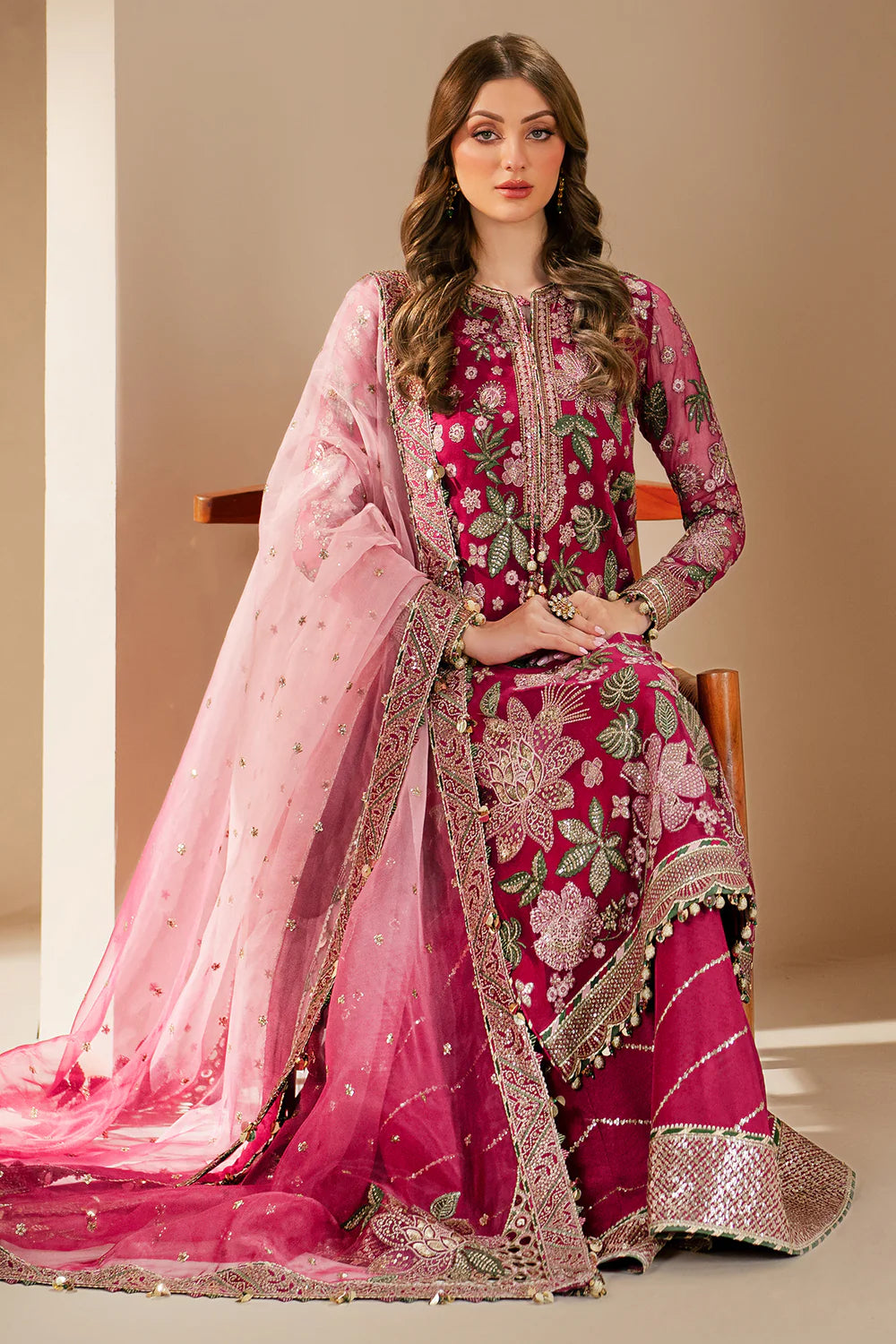 Embroidered Chiffon 3-Piece Stitched Suit with Net Dupatta & Silk Trouser | Ready To Wear