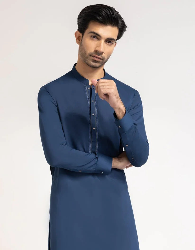 Dark Blue Blended Semi-Formal Kameez Shalwar for Men | Ready To Wear