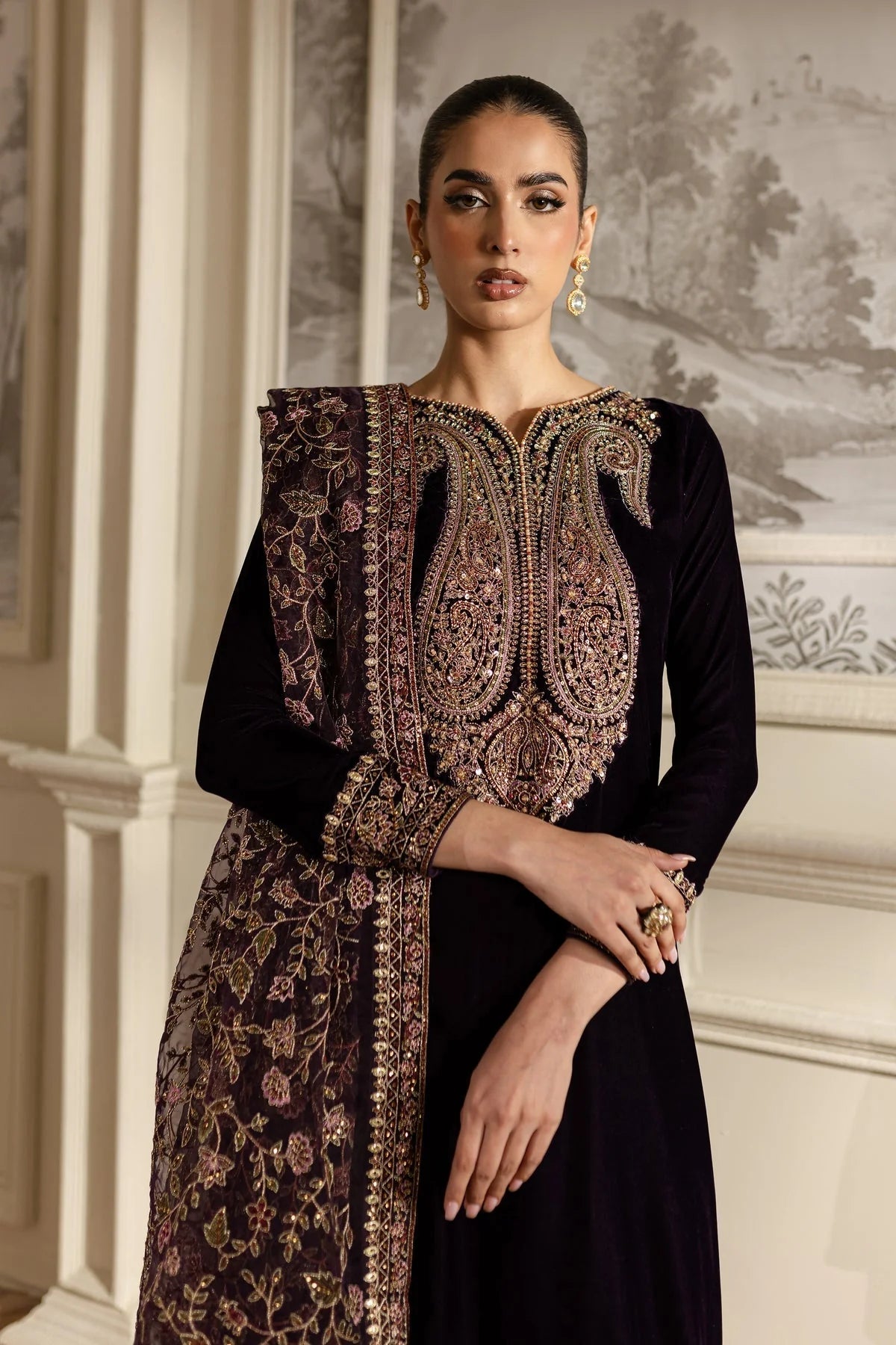 3 Piece Stitched Velvet Bridal Suit - Ready To Wear