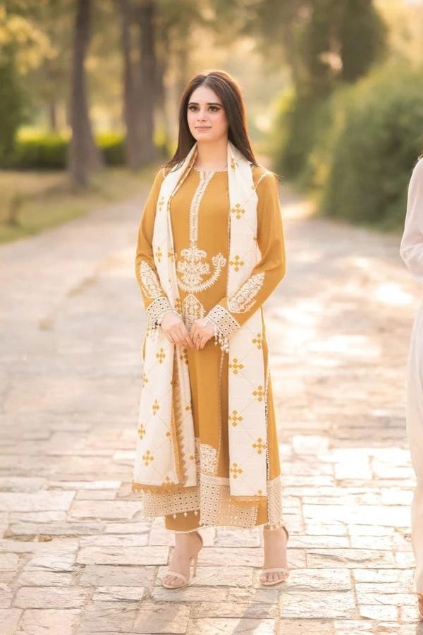 3 Piece Stitched Dhanak Suit - Ready To Wear