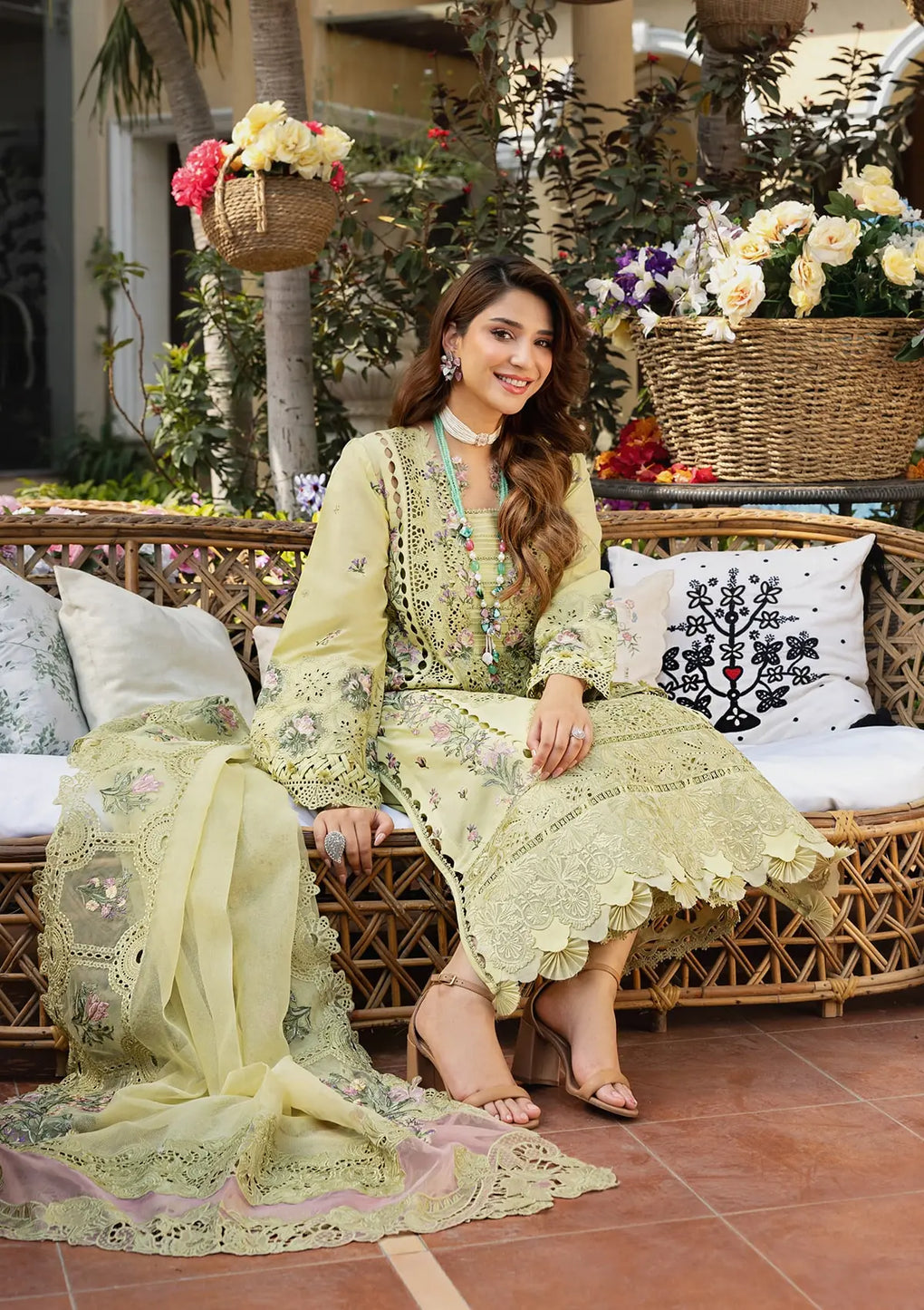 Embroidered Lawn 3-Piece Stitched Suit with Organza Details & Cotton Net Dupatta | Ready To Wear