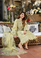 Embroidered Lawn 3-Piece Stitched Suit with Organza Details & Cotton Net Dupatta | Ready To Wear