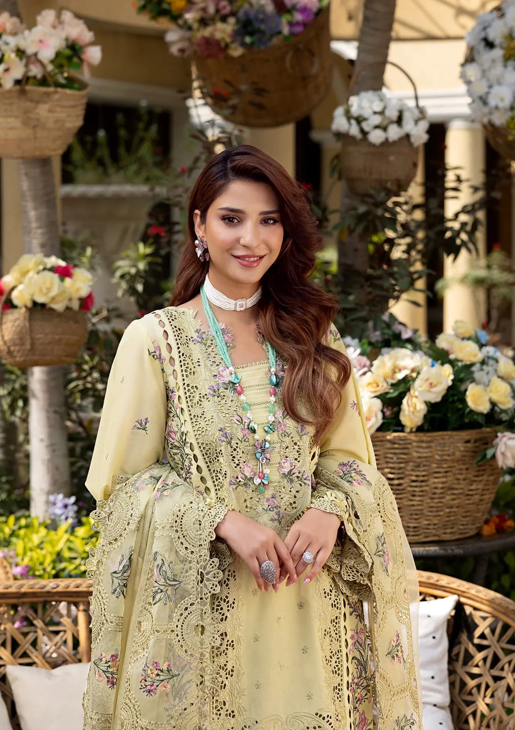 Embroidered Lawn 3-Piece Stitched Suit with Organza Details & Cotton Net Dupatta | Ready To Wear
