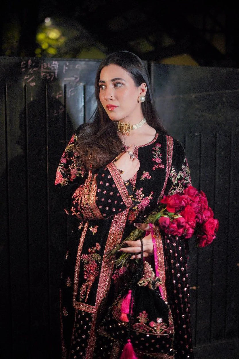 3 Piece Stitched Velvet Suit - Ready To Wear