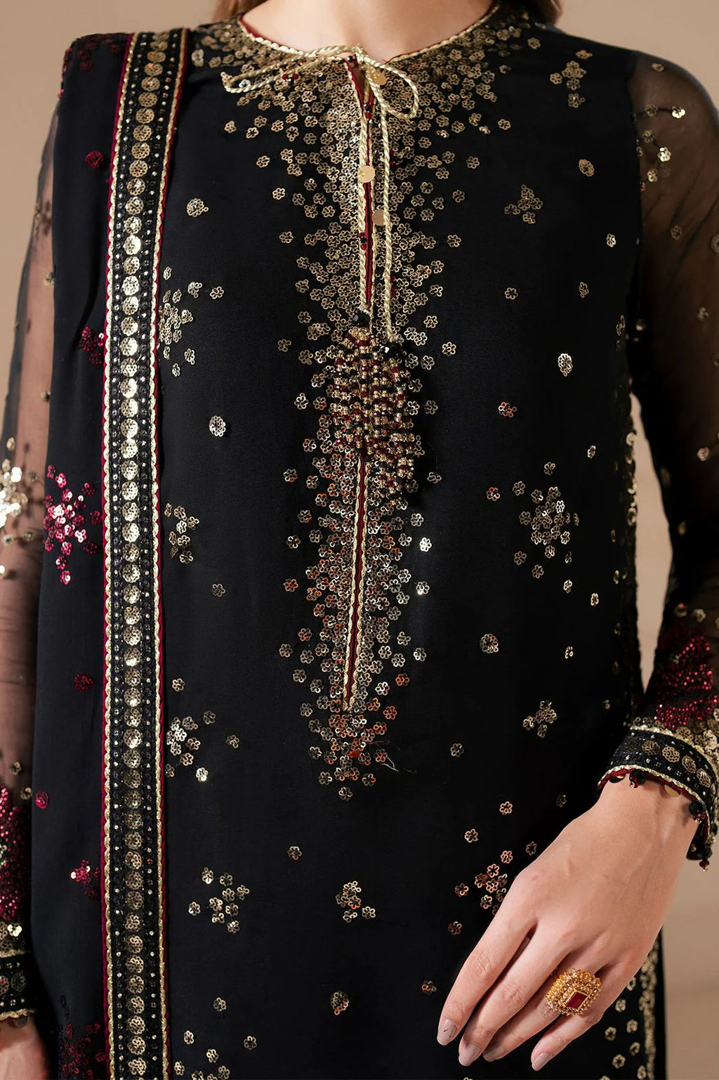 03 Piece Stitched Chiffon Suit - Ready To Wear