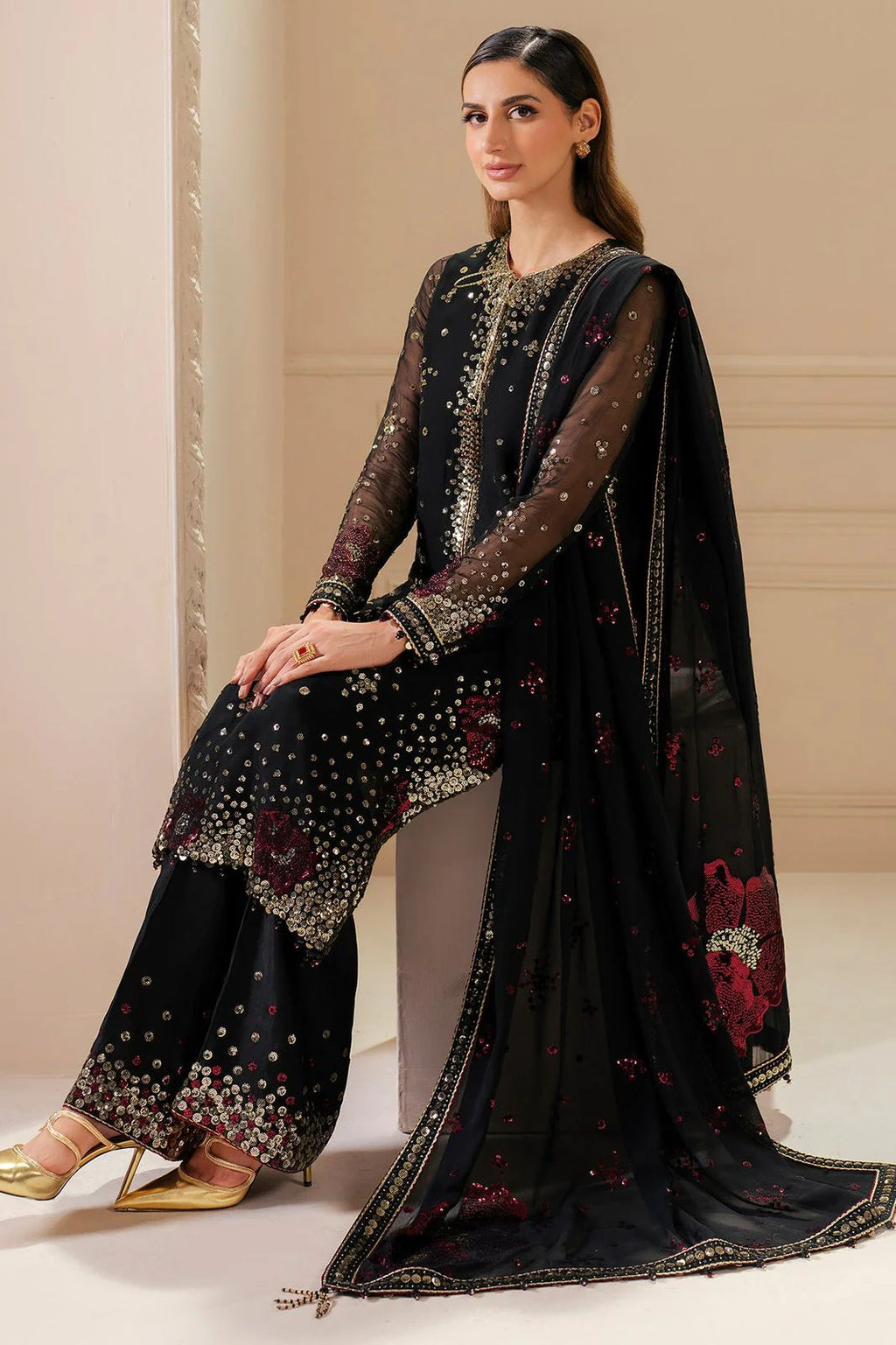03 Piece Stitched Chiffon Suit - Ready To Wear