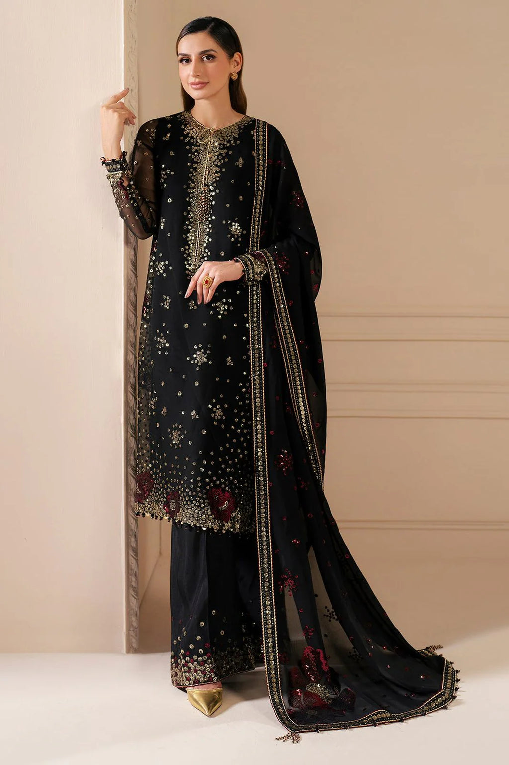 03 Piece Stitched Chiffon Suit - Ready To Wear