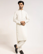 White Blended Semi-Formal Kameez Shalwar for Men | Ready To Wear