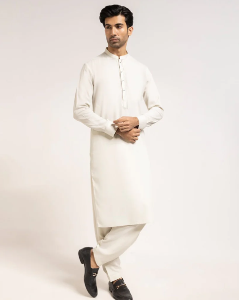White Blended Semi-Formal Kameez Shalwar for Men | Ready To Wear