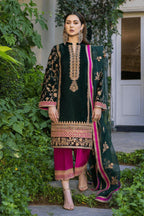 3 Piece Stitched Velvet Designer Suit - Ready To Wear