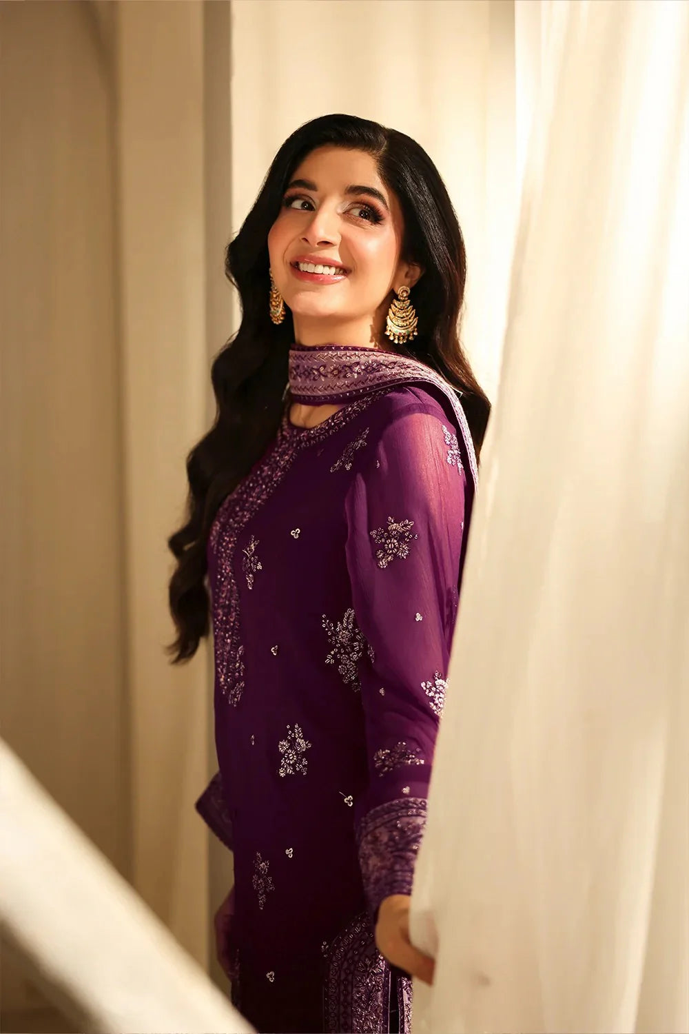 03 Piece Stitched Embroidered Chiffon Suit - Ready To Wear