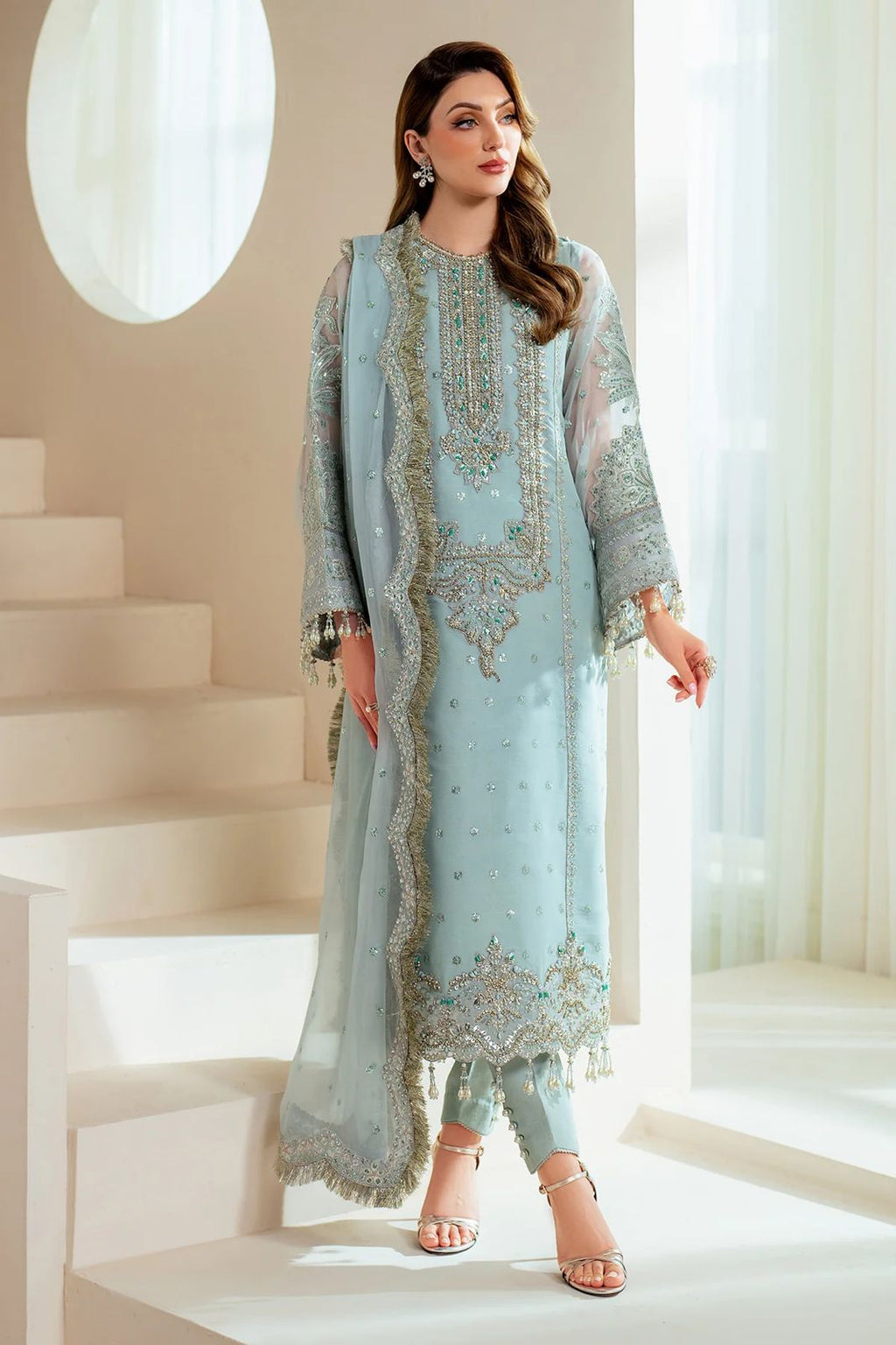 03-Piece Organza Suit With Hand Embellishments Embroidery - Ready To Wear