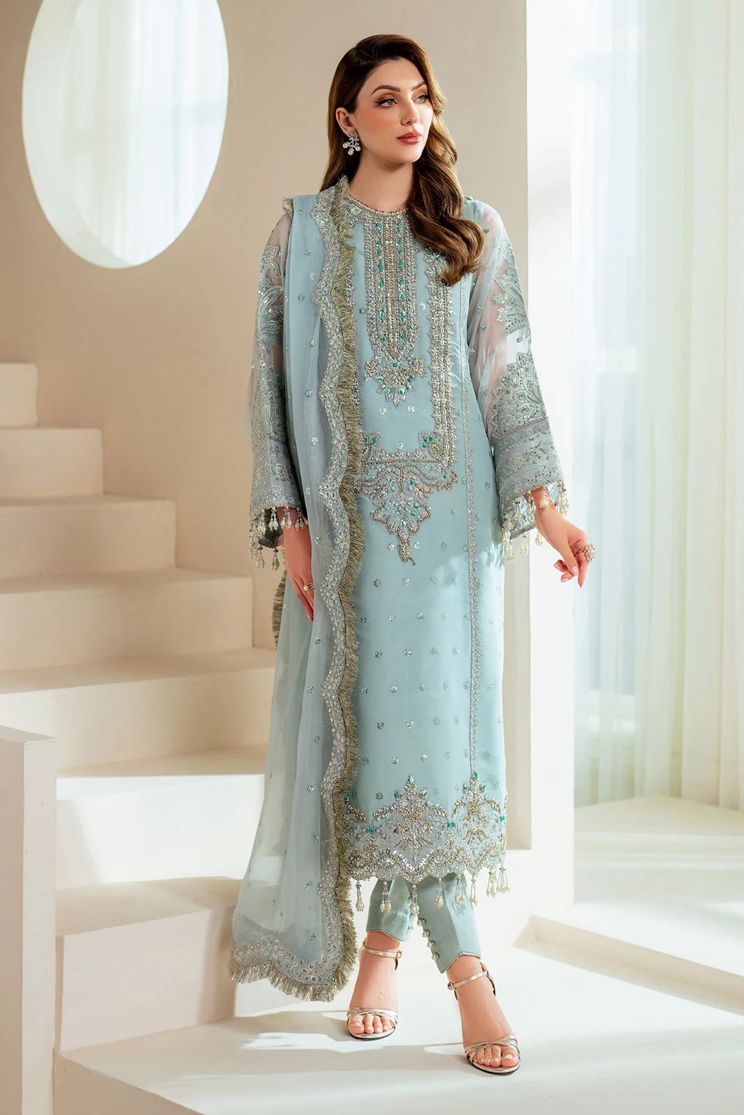 03-Piece Organza Suit With Hand Embellishments Embroidery - Ready To Wear
