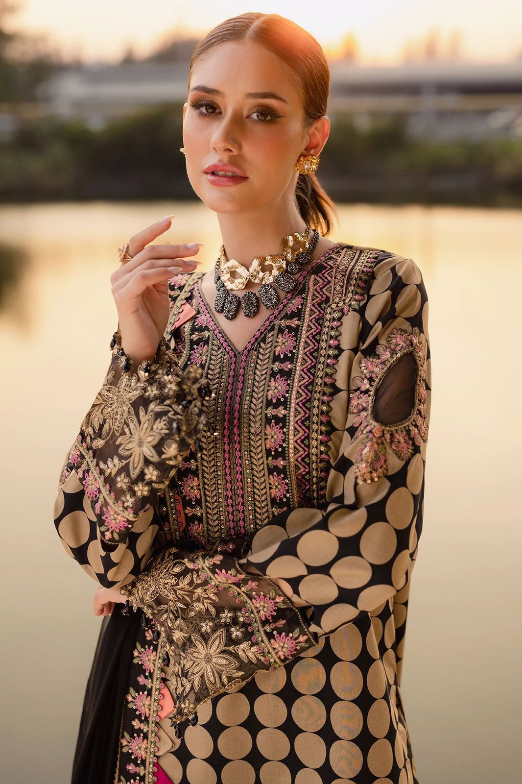 Charizma Lawn 3-Piece Stitched Suit with Embroidered Chiffon Dupatta – Ready To Wear