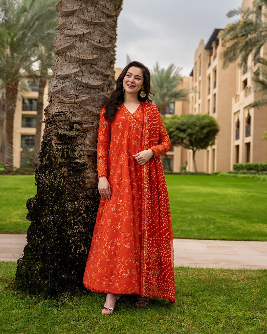 Embroidered Lawn Angarkha 3-Piece Stitched Suit with Chiffon Dupatta | Ready To Wear