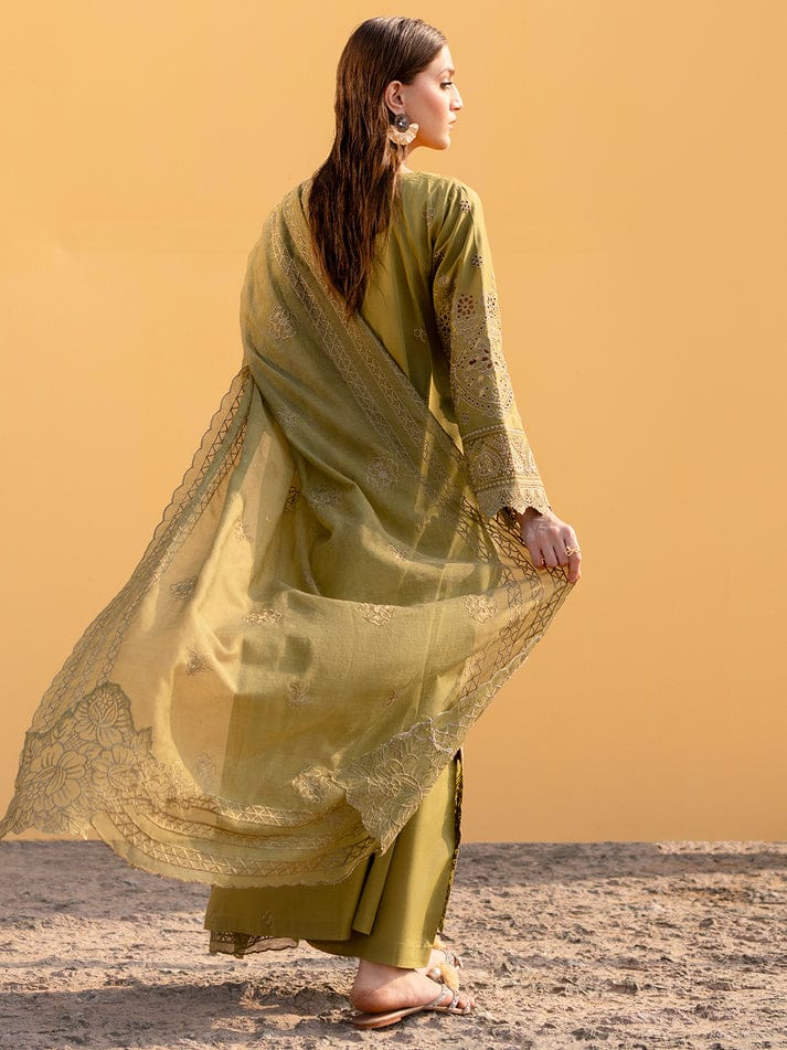 Heavy Thread Embroidered Cotton & Khaddi Net 3-Piece Stitched Suit with Organza Details | Ready To Wear