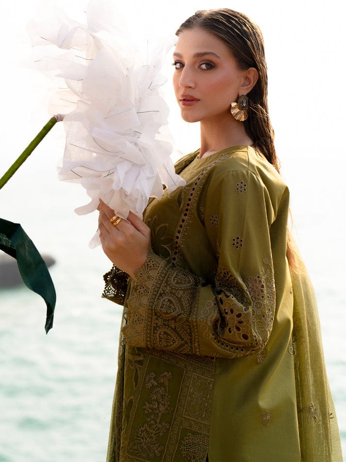 Heavy Thread Embroidered Cotton & Khaddi Net 3-Piece Stitched Suit with Organza Details | Ready To Wear