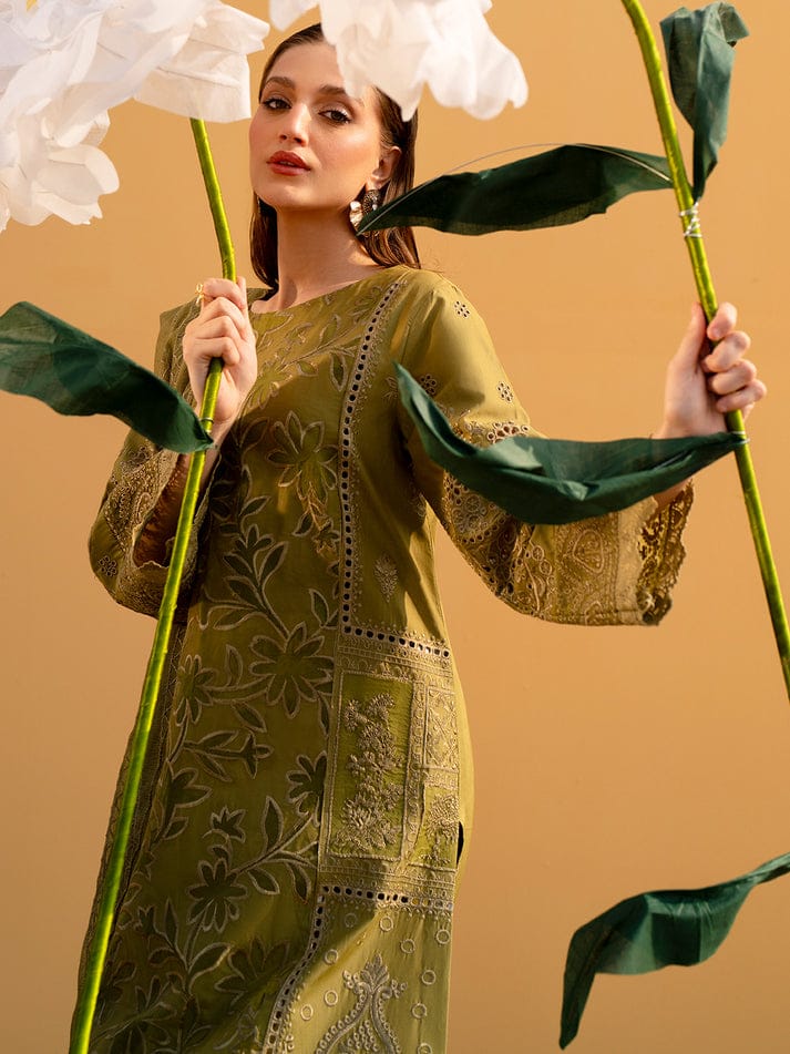 Heavy Thread Embroidered Cotton & Khaddi Net 3-Piece Stitched Suit with Organza Details | Ready To Wear