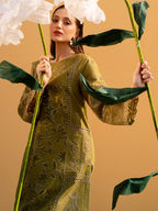 Heavy Thread Embroidered Cotton & Khaddi Net 3-Piece Stitched Suit with Organza Details | Ready To Wear