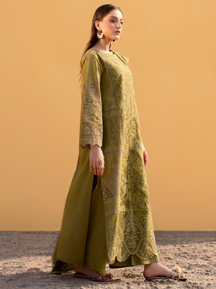 Heavy Thread Embroidered Cotton & Khaddi Net 3-Piece Stitched Suit with Organza Details | Ready To Wear