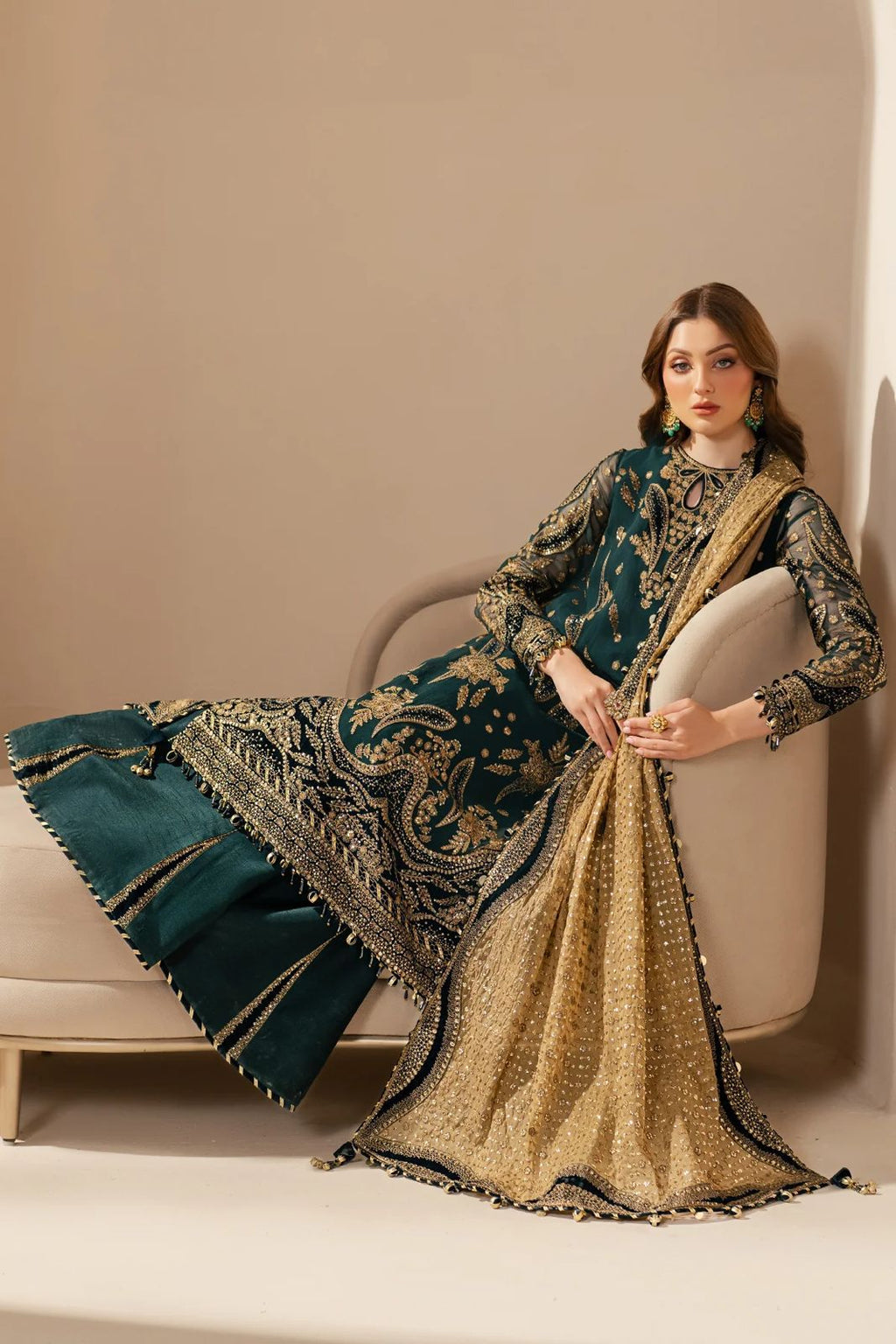 Embroidered Chiffon 3-Piece Stitched Suit with Organza Border & Malai Crape Trouser | Ready To Wear