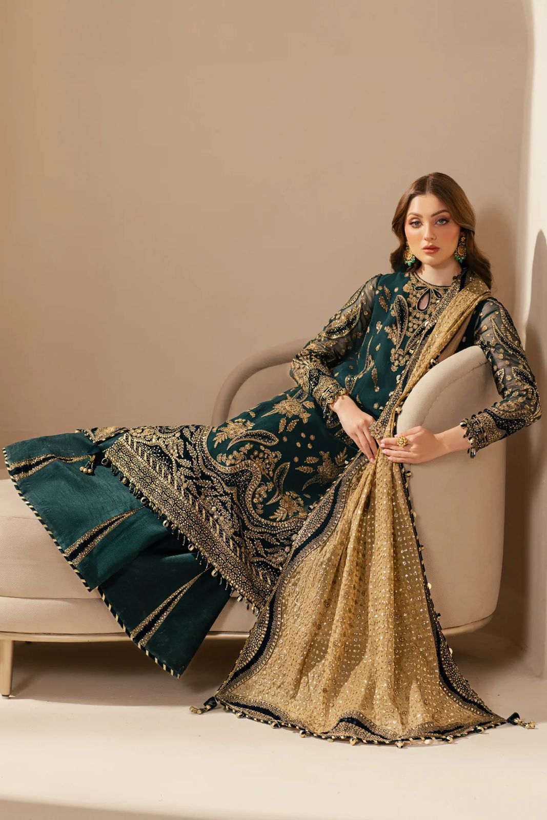 Embroidered Chiffon 3-Piece Stitched Suit with Organza Border & Malai Crape Trouser | Ready To Wear