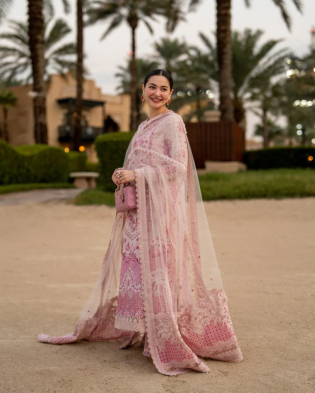 Lamija Blush Pink Embroidered Lawn 3-Piece Stitched Suit with Net & Organza Dupatta | Ready To Wear