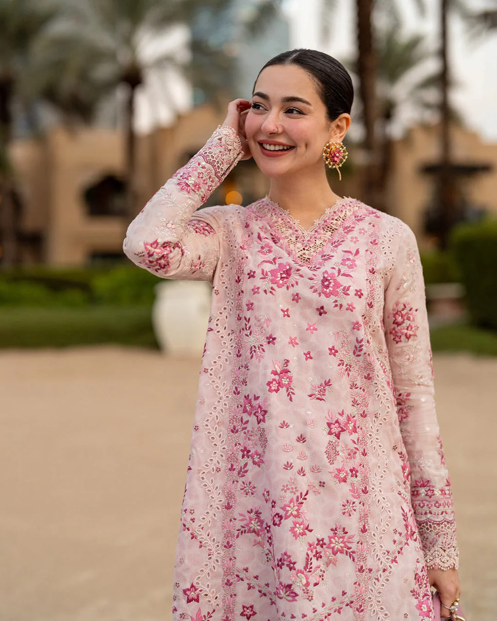 Lamija Blush Pink Embroidered Lawn 3-Piece Stitched Suit with Net & Organza Dupatta | Ready To Wear