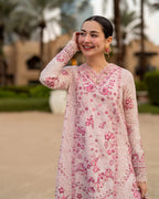 Lamija Blush Pink Embroidered Lawn 3-Piece Stitched Suit with Net & Organza Dupatta | Ready To Wear