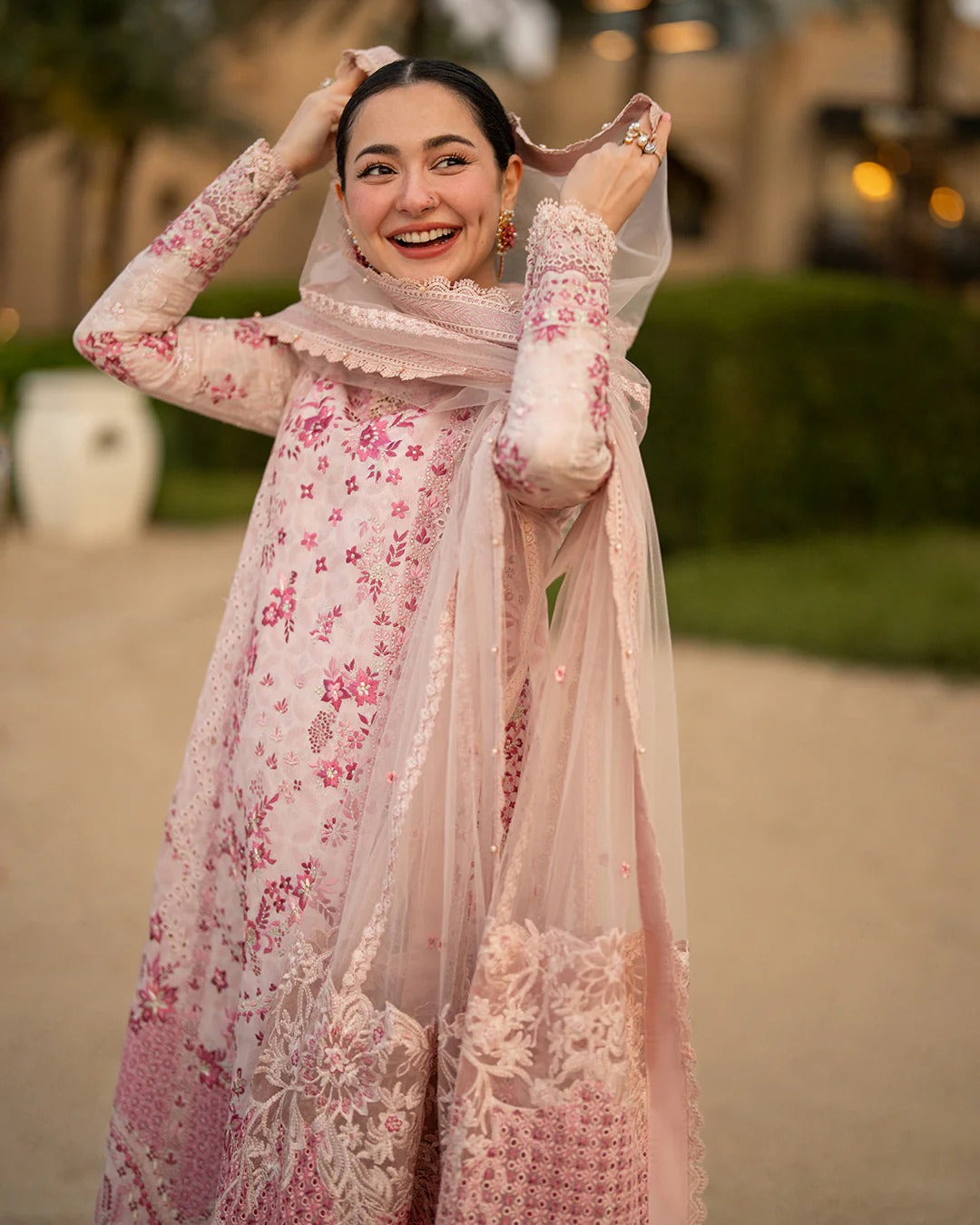 Lamija Blush Pink Embroidered Lawn 3-Piece Stitched Suit with Net & Organza Dupatta | Ready To Wear