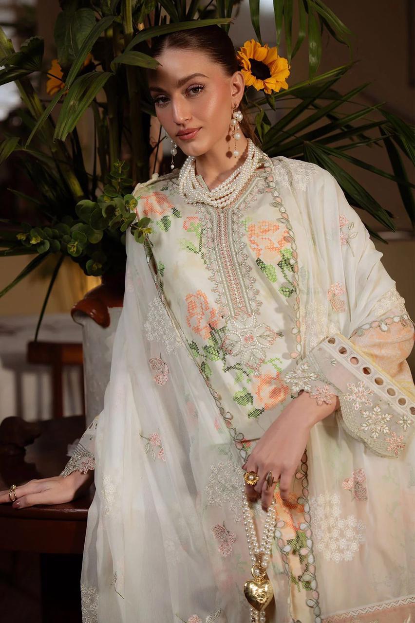3-Piece Stitched Suit with Heavy Embroidered Chiffon Dupatta | Ready To Wear