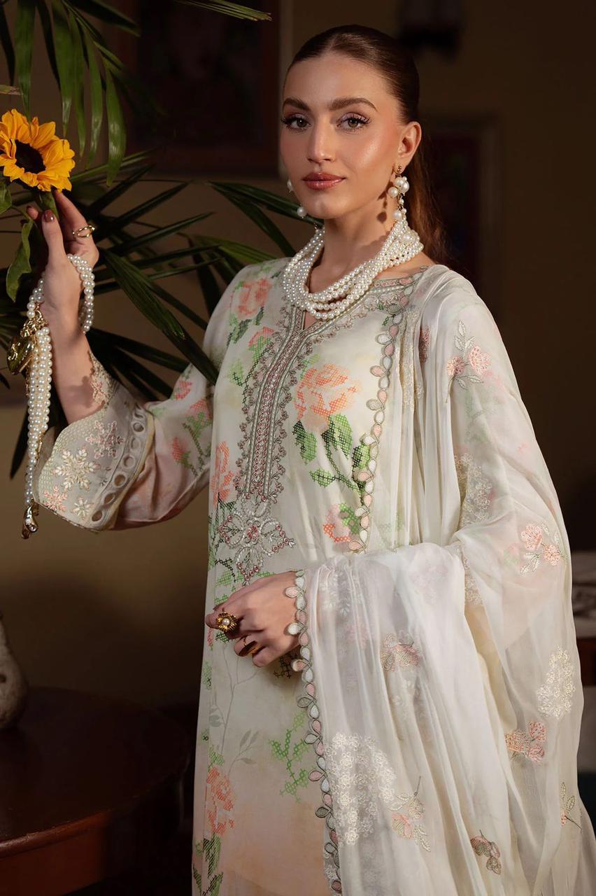 3-Piece Stitched Suit with Heavy Embroidered Chiffon Dupatta | Ready To Wear