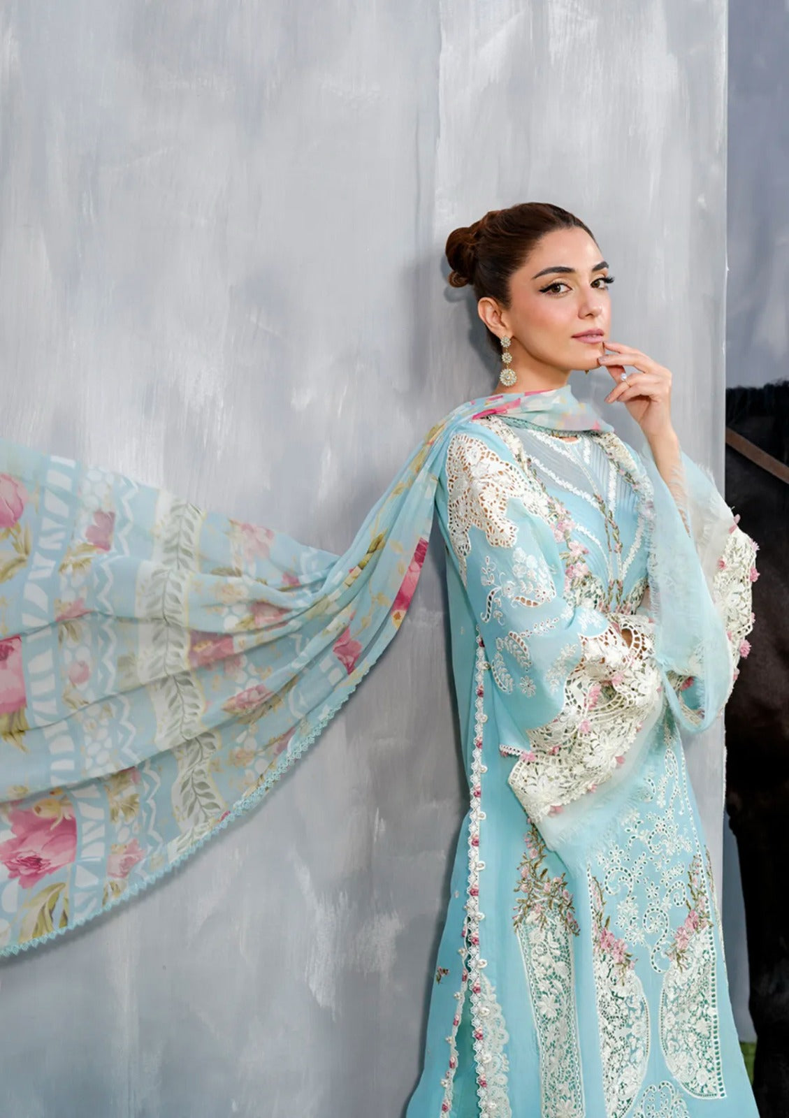 Embroidered Chikankari Lawn 3-Piece Stitched Suit with Digital Printed Silk Dupatta | Ready To Wear