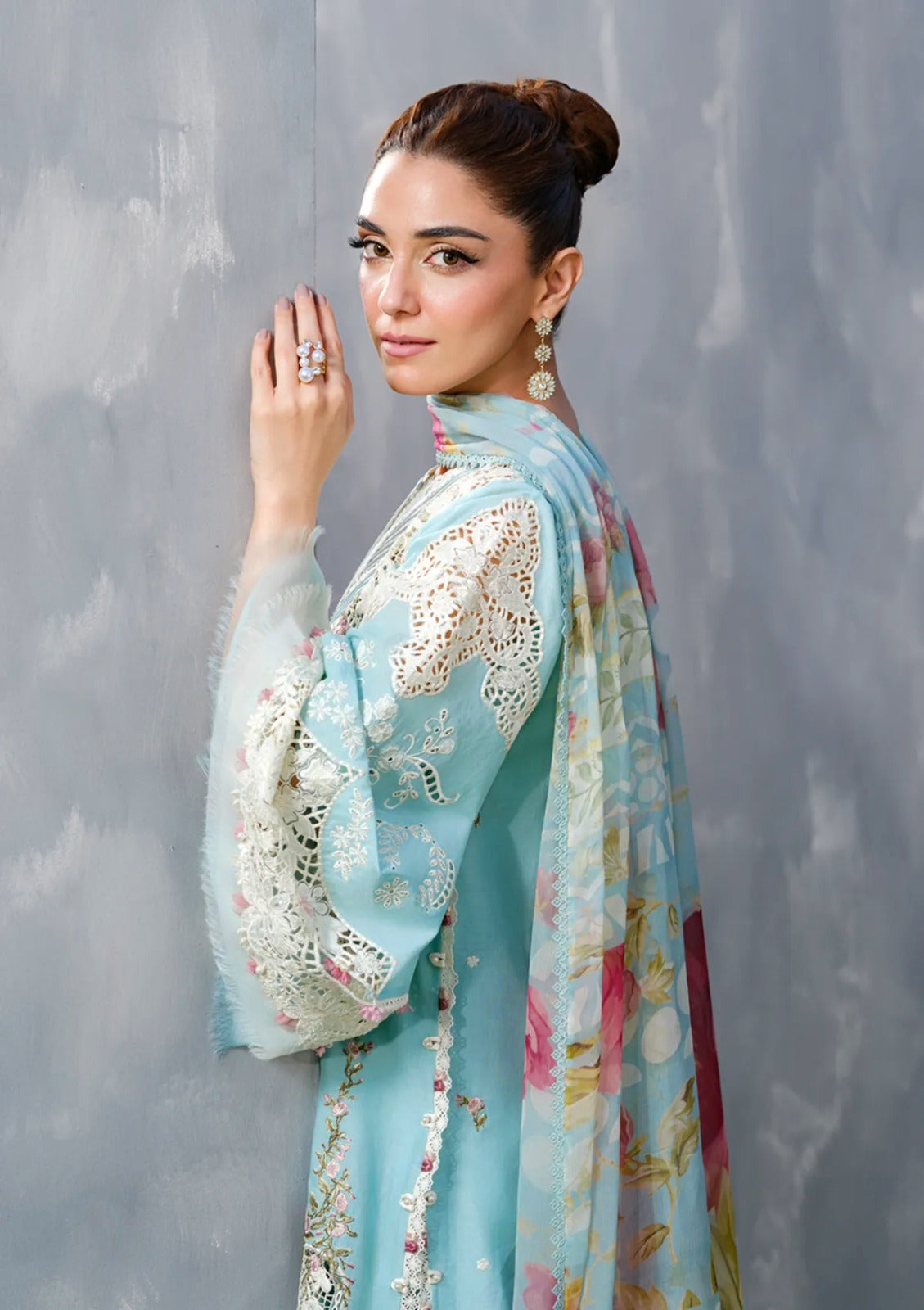 Embroidered Chikankari Lawn 3-Piece Stitched Suit with Digital Printed Silk Dupatta | Ready To Wear