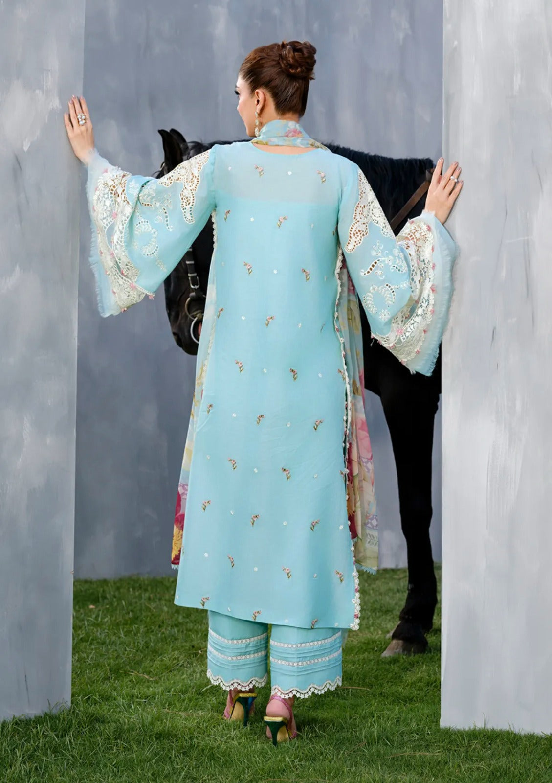Embroidered Chikankari Lawn 3-Piece Stitched Suit with Digital Printed Silk Dupatta | Ready To Wear