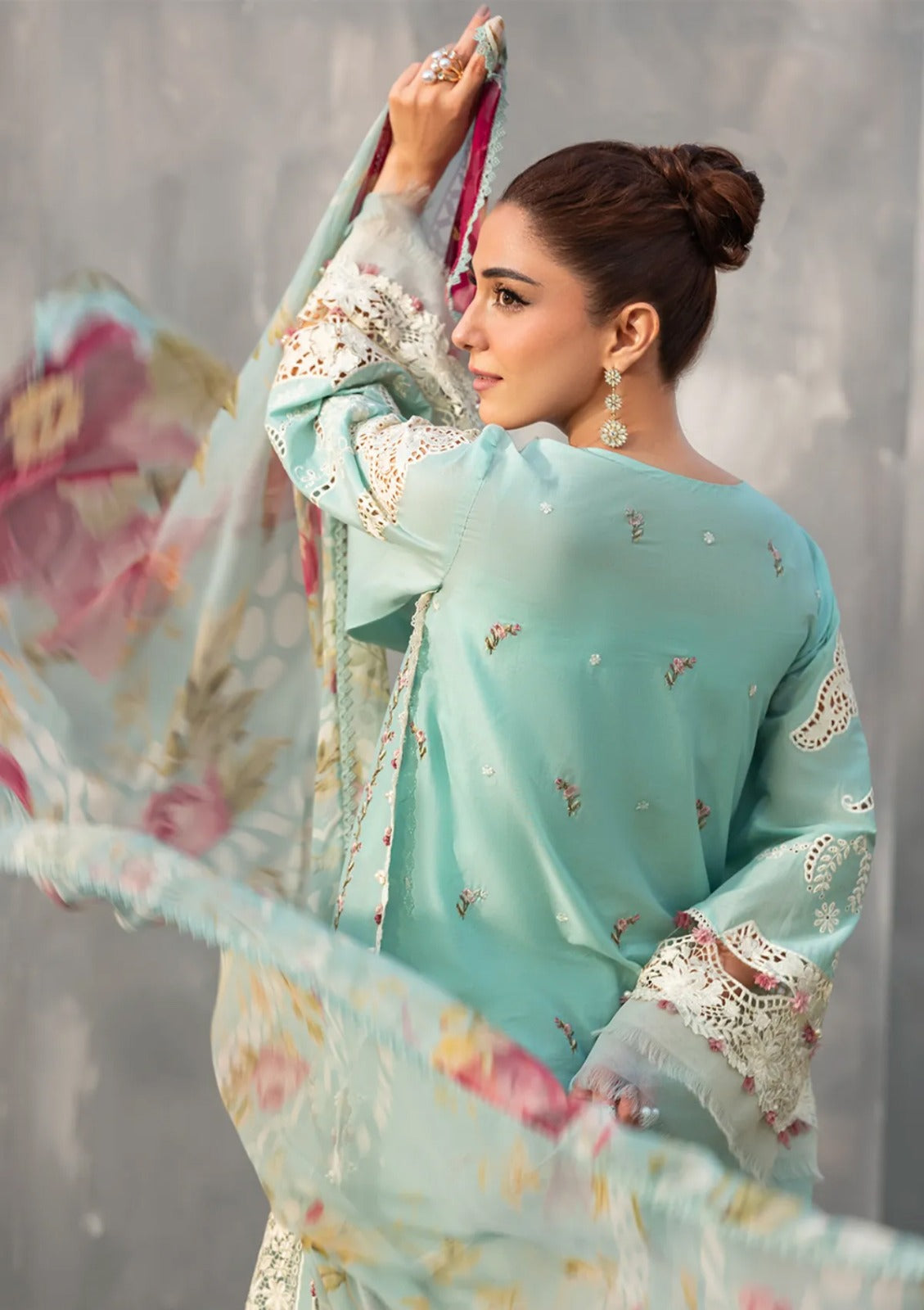 Embroidered Chikankari Lawn 3-Piece Stitched Suit with Digital Printed Silk Dupatta | Ready To Wear