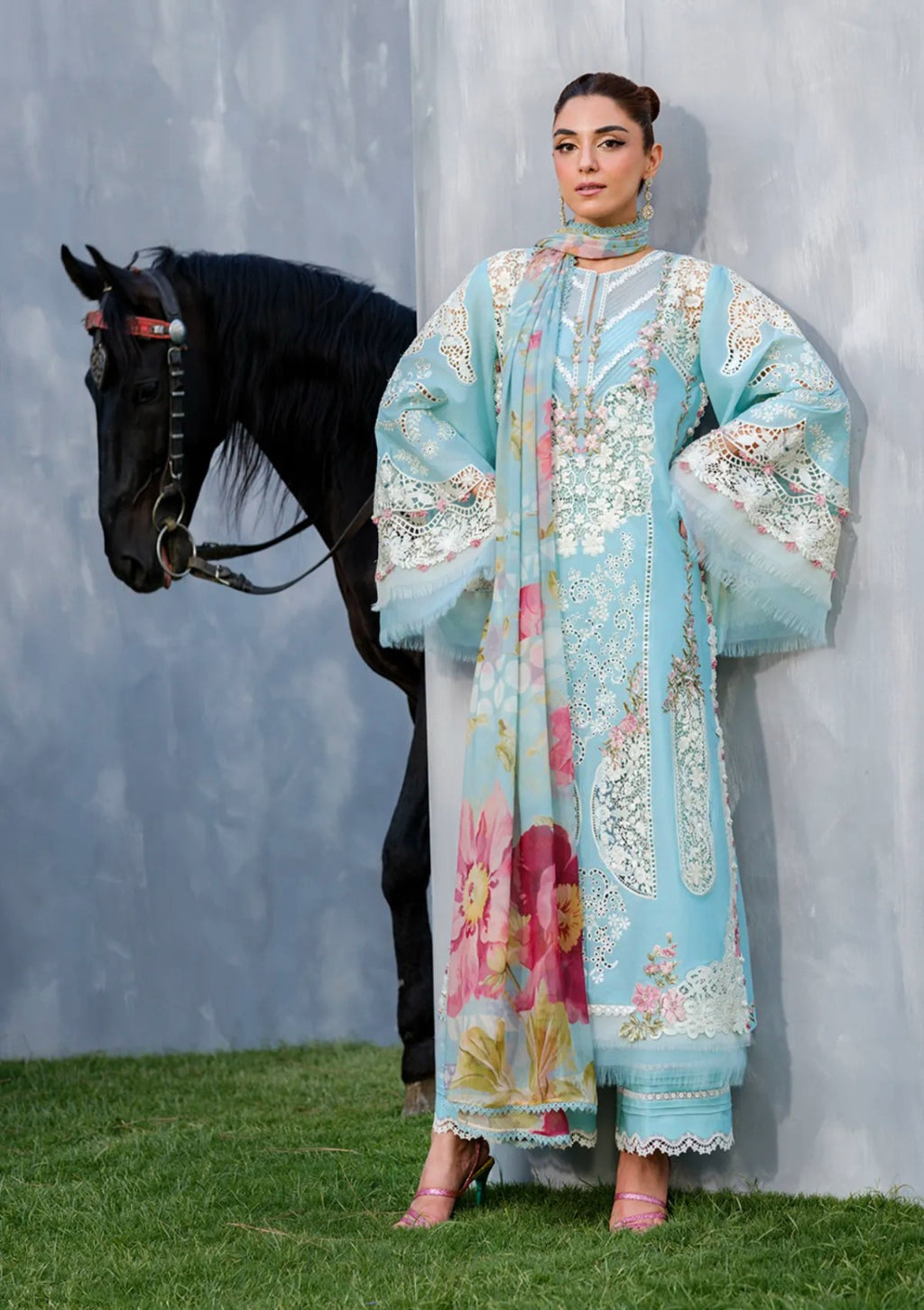 Embroidered Chikankari Lawn 3-Piece Stitched Suit with Digital Printed Silk Dupatta | Ready To Wear