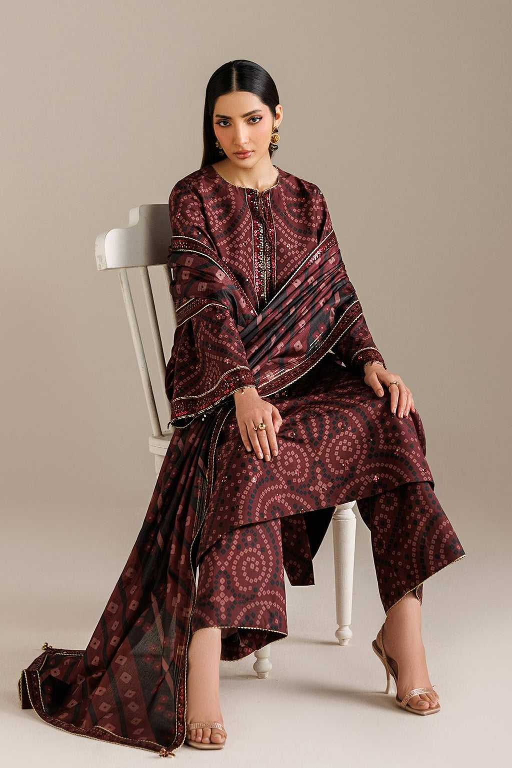 Embroidered Lawn 3-Piece Stitched Suit with Chiffon Dupatta | Ready To Wear