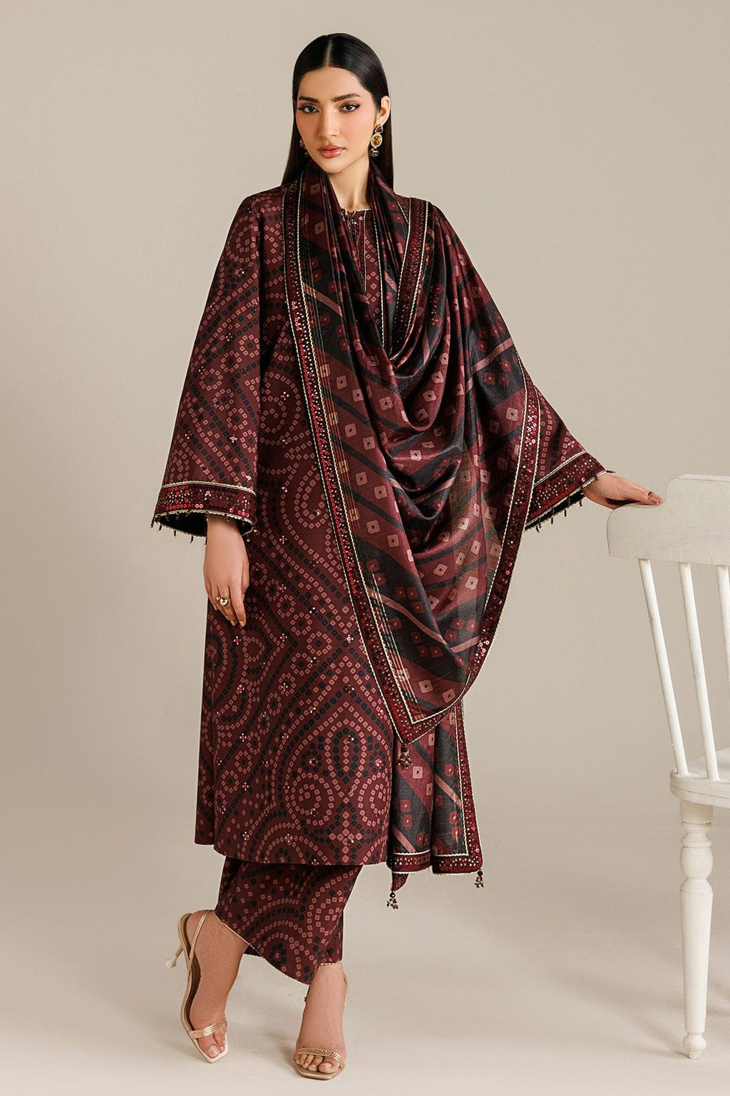Embroidered Lawn 3-Piece Stitched Suit with Chiffon Dupatta | Ready To Wear